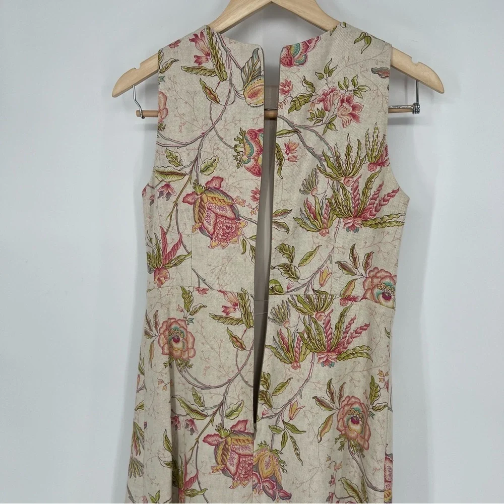 Lalage Beaumont Linen‎ Botanical Floral Print Shift Dress Professional